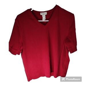 Women's Size XL Jones New York Red Vneck Short Sleeve Tshirt